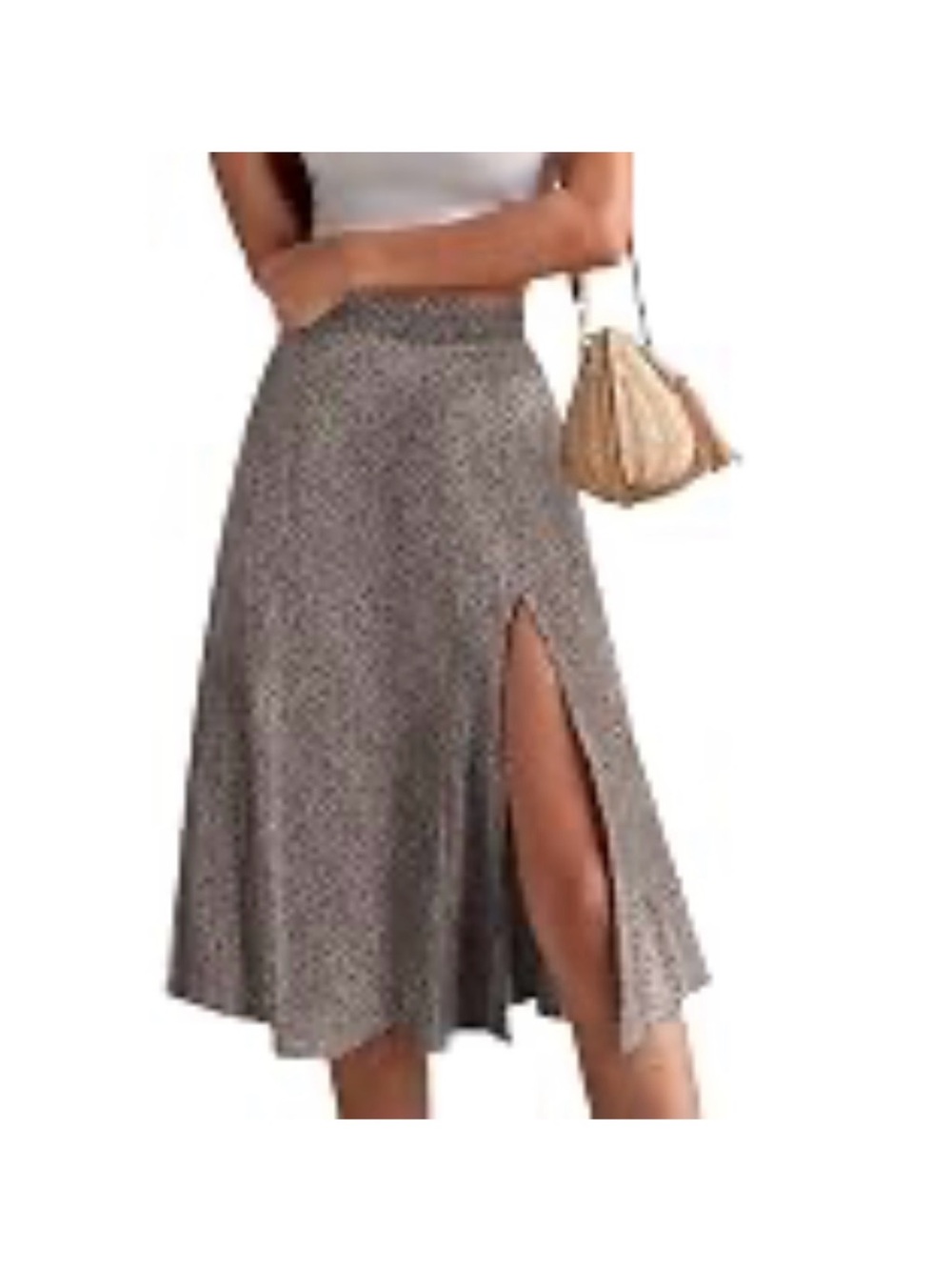Brown & White Ditsy Circle Skirt - Feminine Flare - Picture 2 of 6